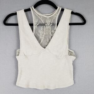Free People Size XS Double Layer Tank Top Cream Lace‎ High Neck Coquette Summer